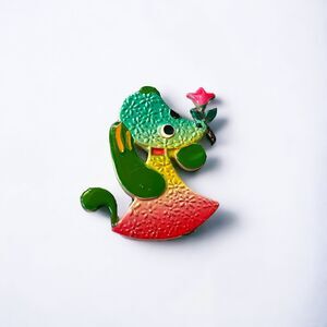 Vintage Dayglo Pink Green Yellow Poodle Texture Pin Flower Animal Novelty Brooch